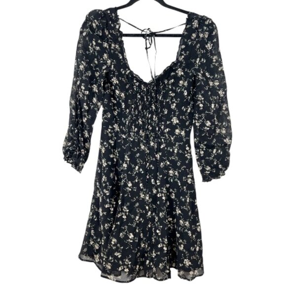 Reformation Remi Mini Dress Floral Black Size 6 Pre-Loved - Picture 5 of 6